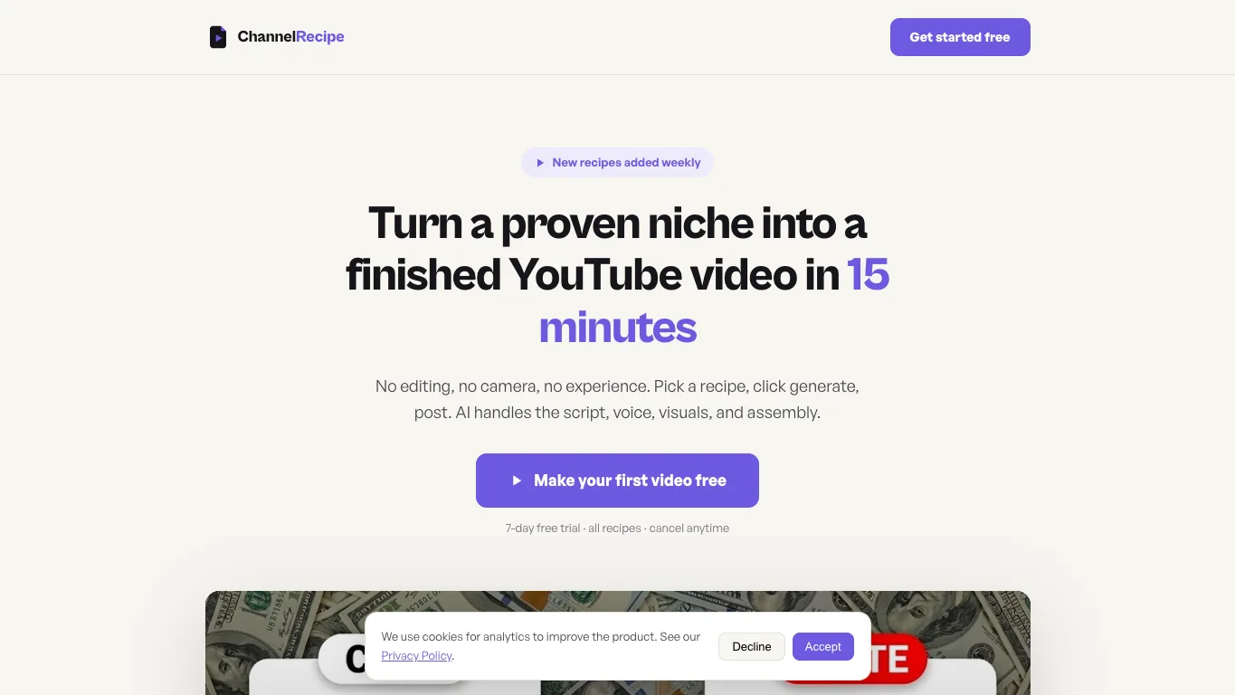 ChannelRecipe official homepage screenshot