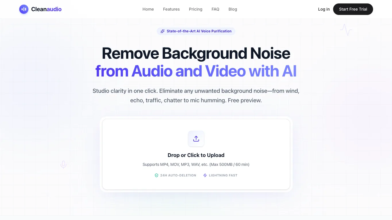 Clean Audio official homepage screenshot