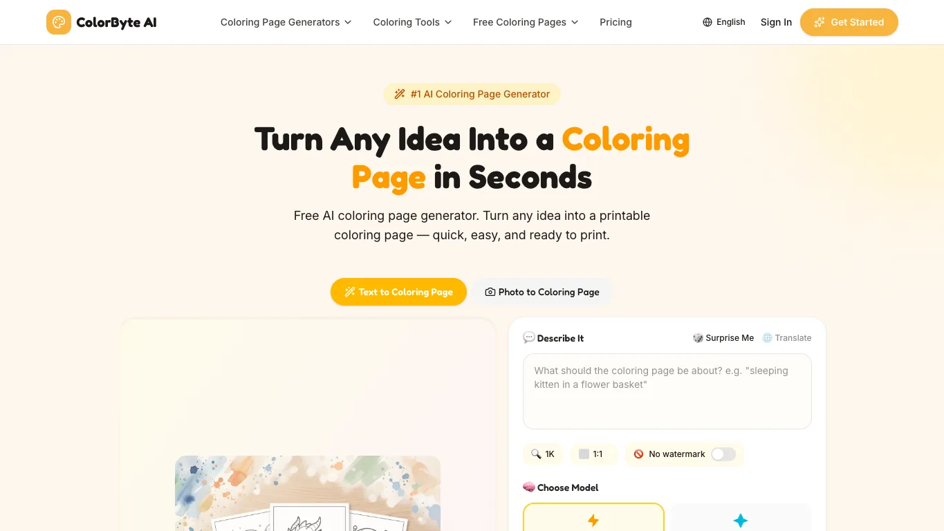 ColorByte AI official homepage screenshot