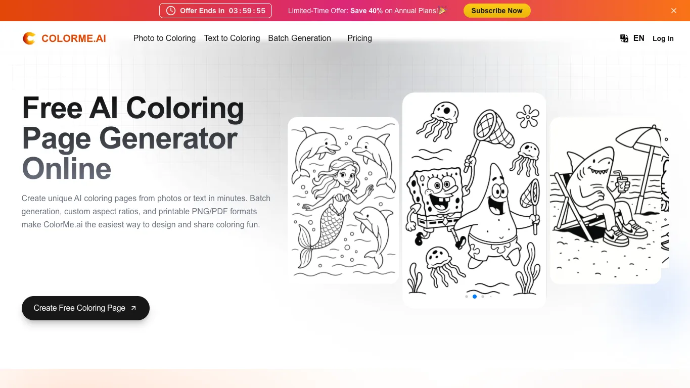 ColorMe.ai official homepage screenshot