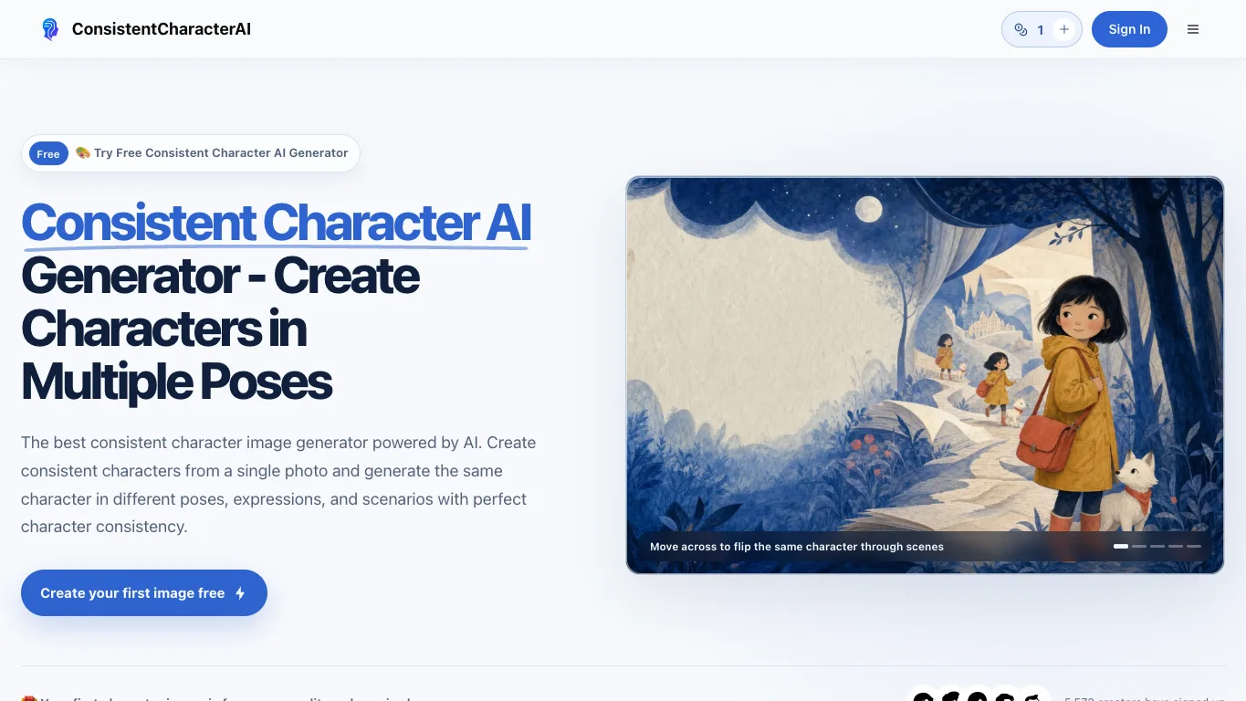ConsistentCharacterAI official homepage screenshot