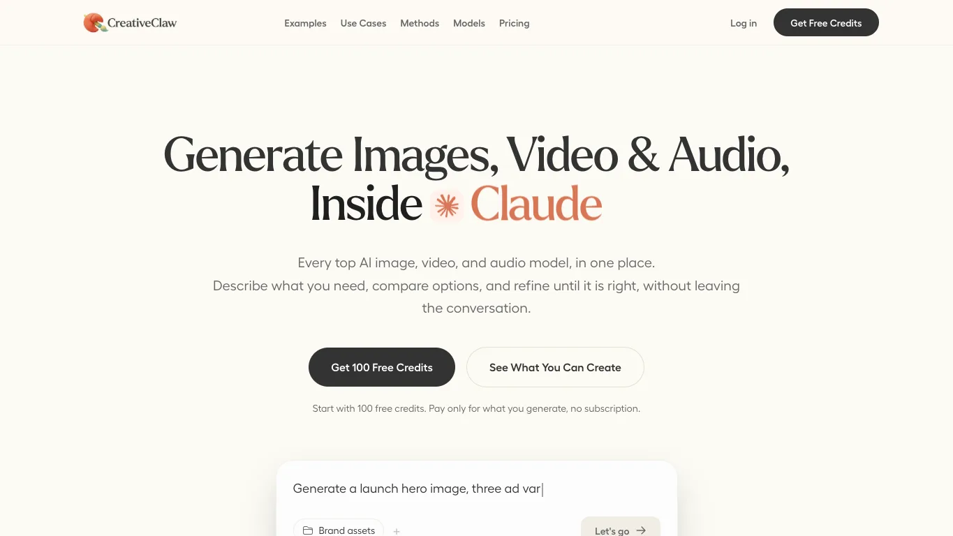 CreativeClaw official homepage screenshot