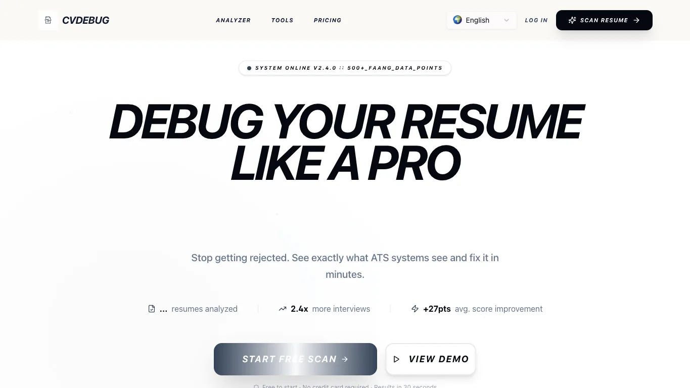 CVDebug official homepage screenshot