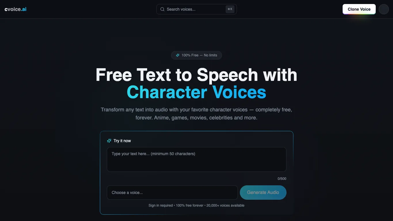 cvoice.ai official homepage screenshot
