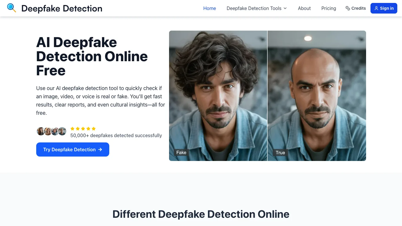 Deepfake Detection official homepage screenshot