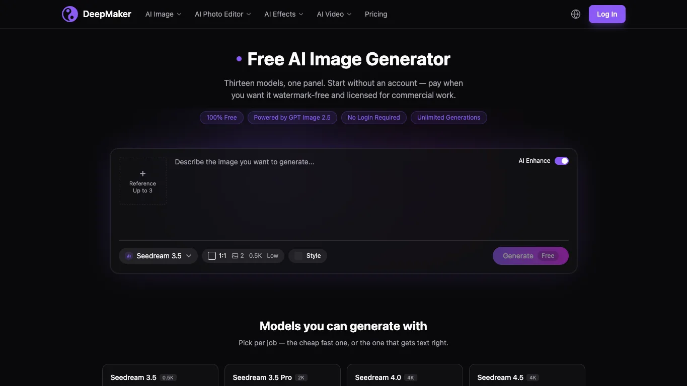 DeepMaker official homepage screenshot