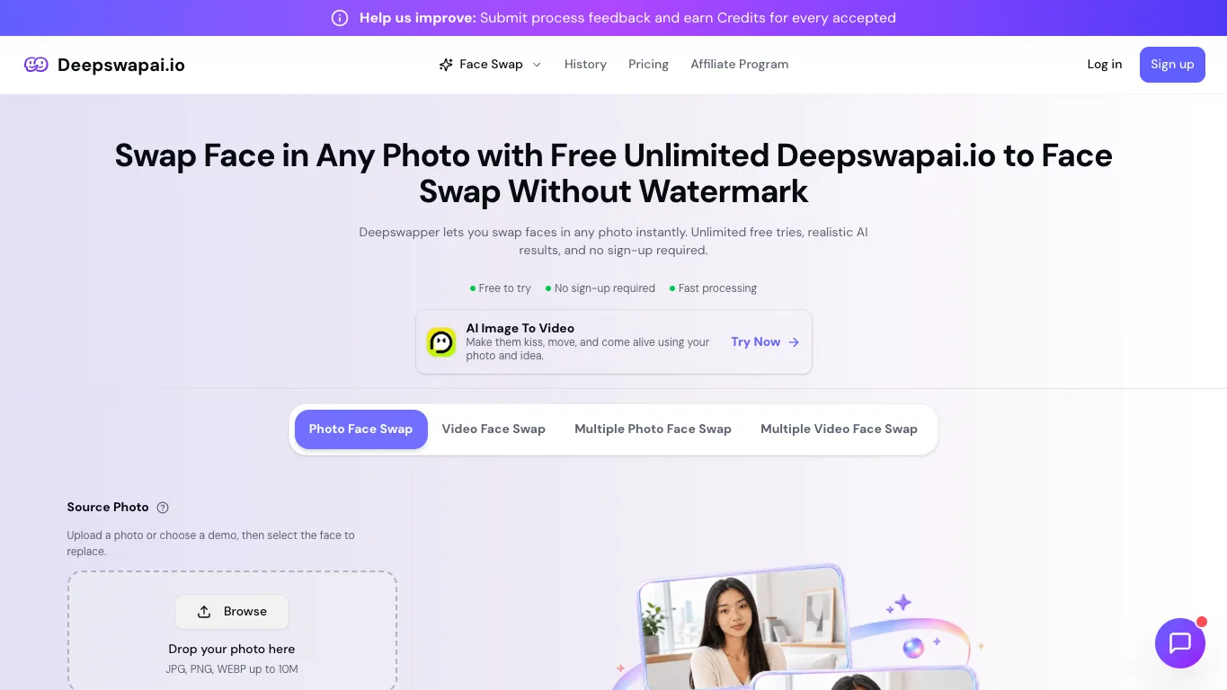 DeepSwap AI official homepage screenshot