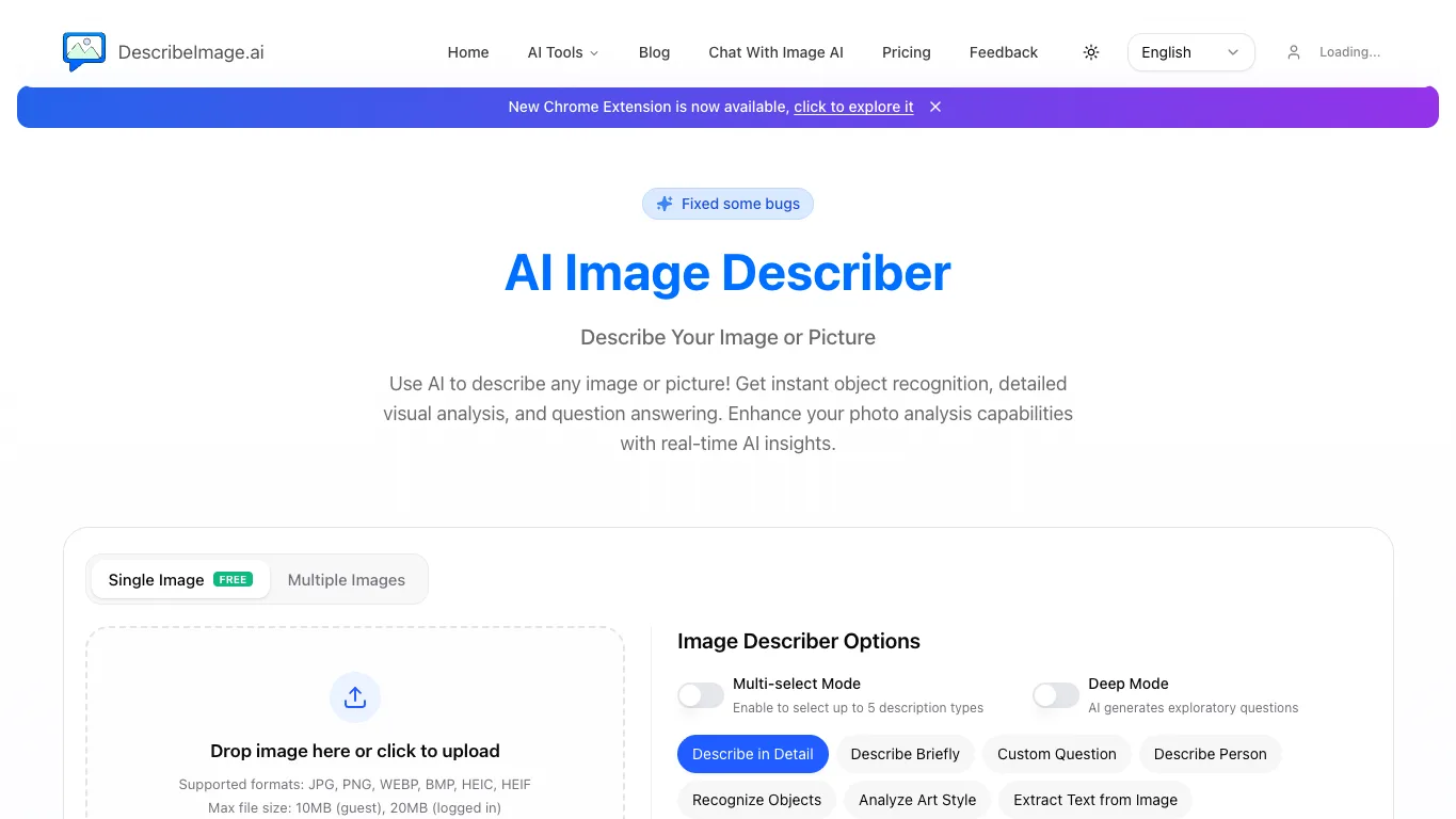 DescribeImage.ai official homepage screenshot