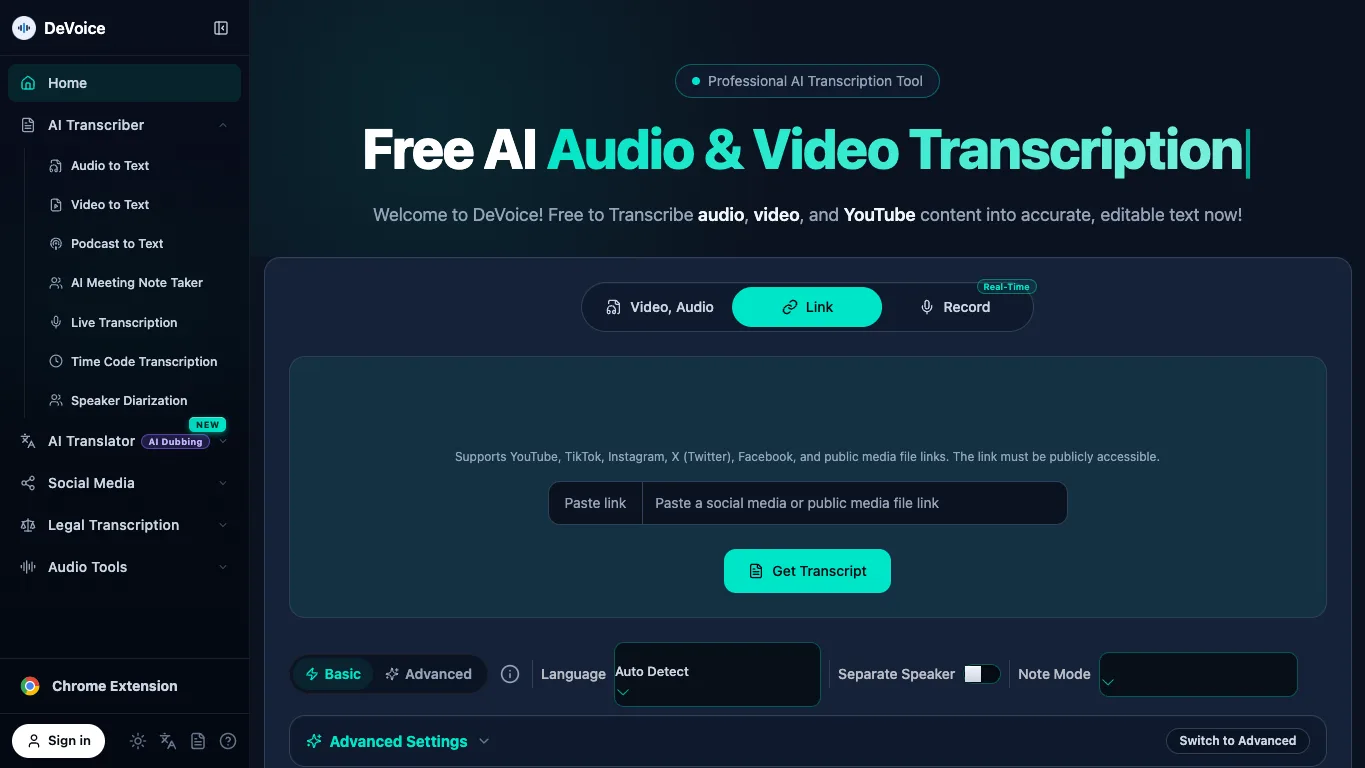 DeVoice official homepage screenshot