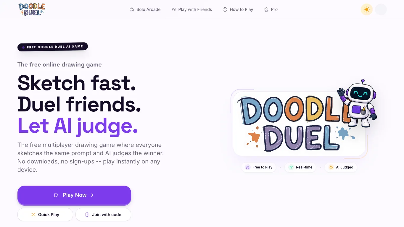Doodle Duel website homepage screenshot