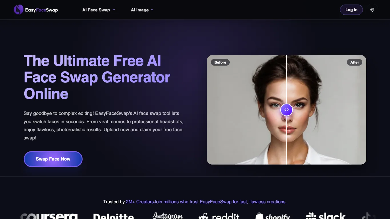 EasyFaceSwap official homepage screenshot