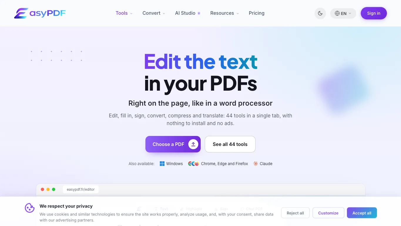 EasyPDF official homepage screenshot