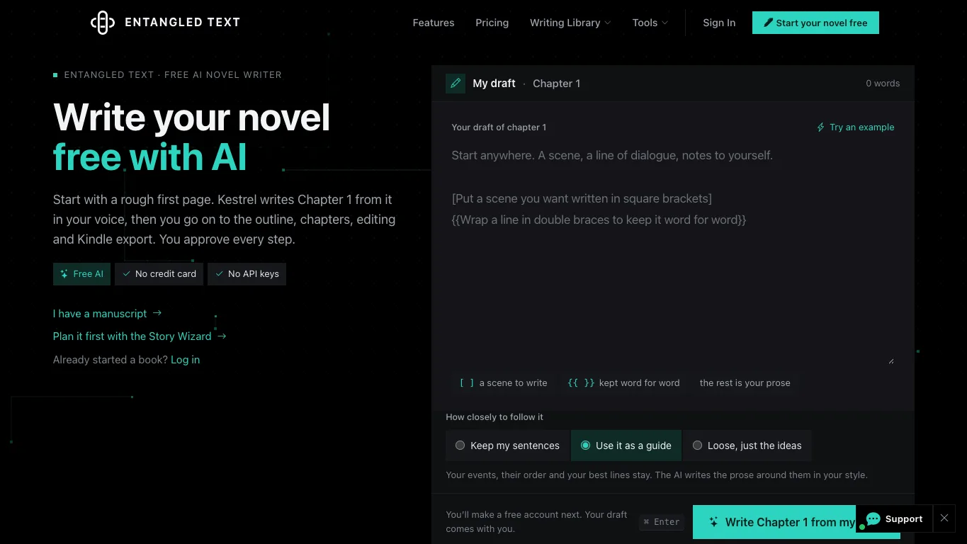 Entangled Text official homepage screenshot