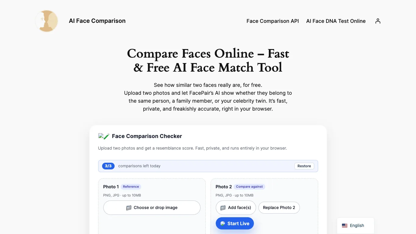 FacePair official homepage screenshot