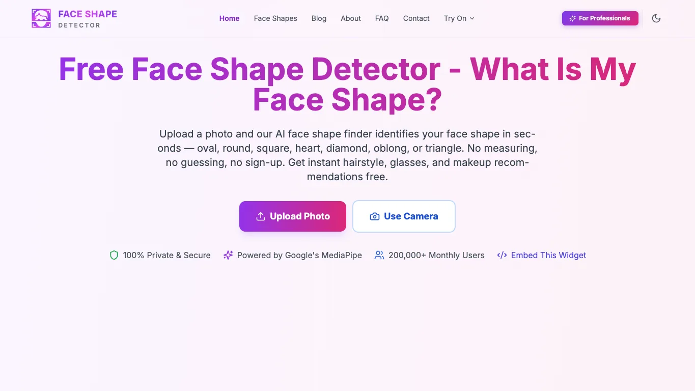 Face Shape Detector official homepage screenshot