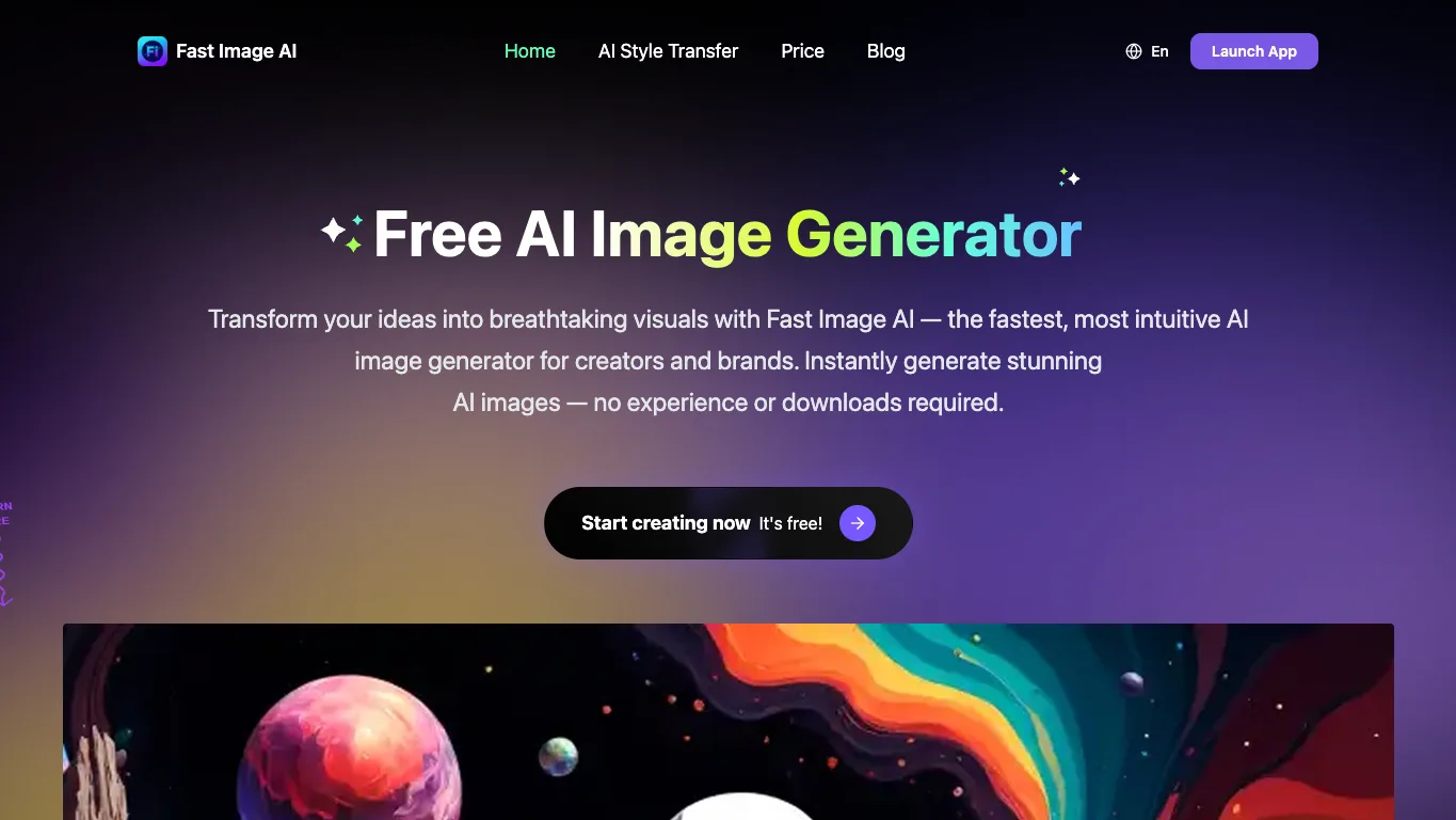 Fast Image AI official homepage screenshot