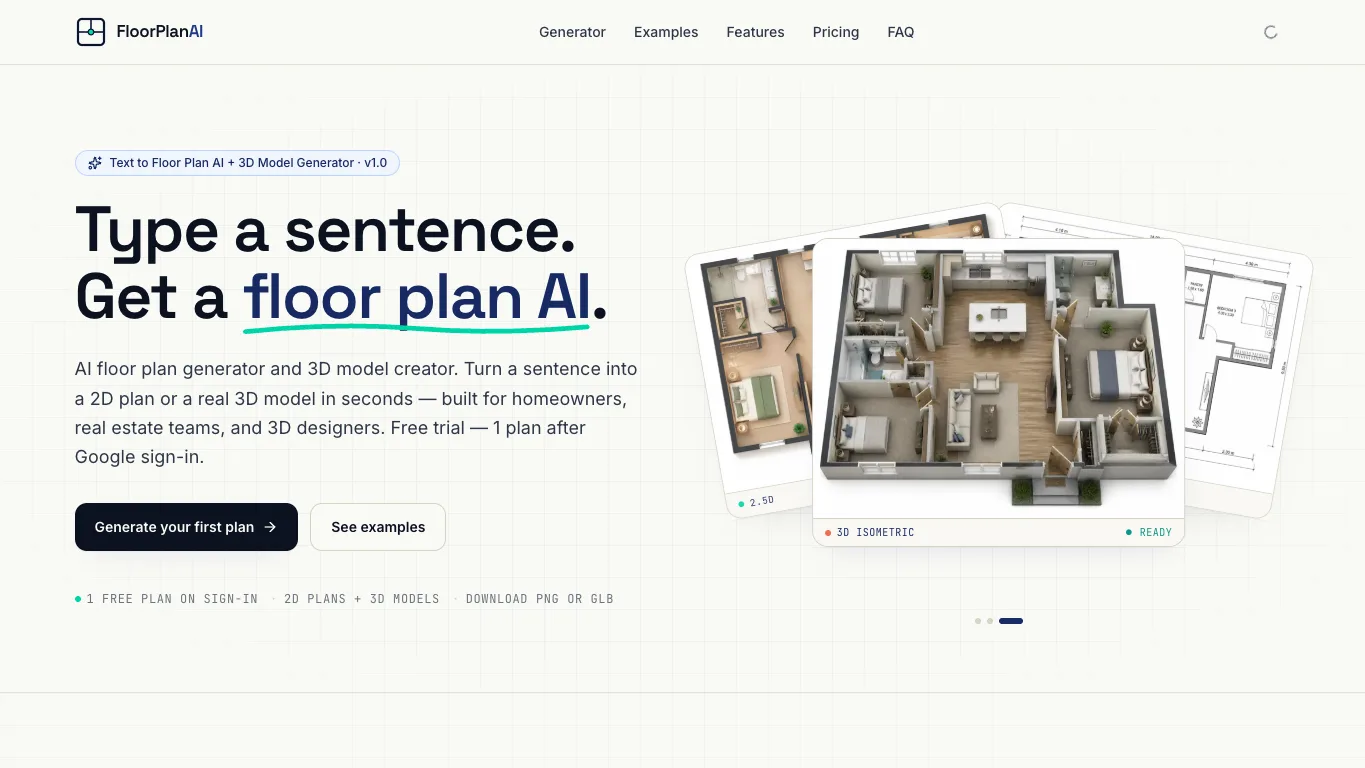 Floor Plan AI official homepage screenshot