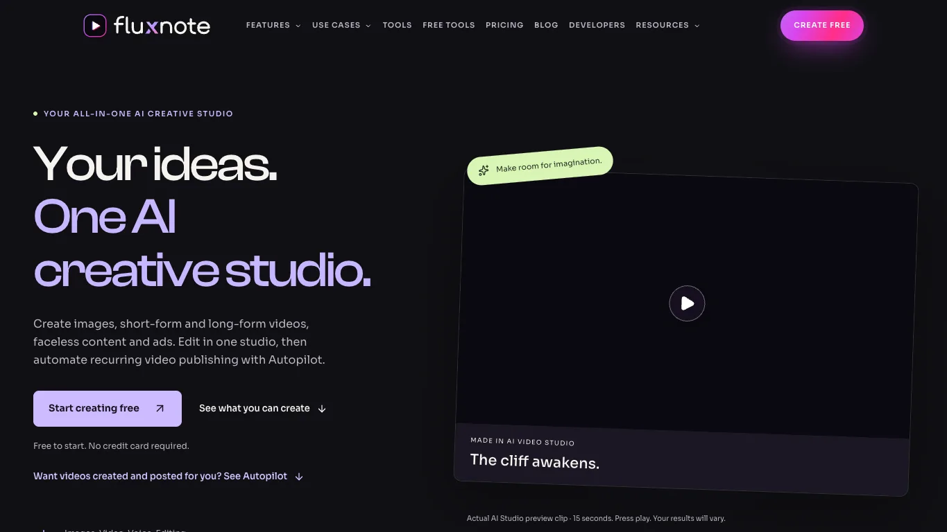 FluxNote official homepage screenshot