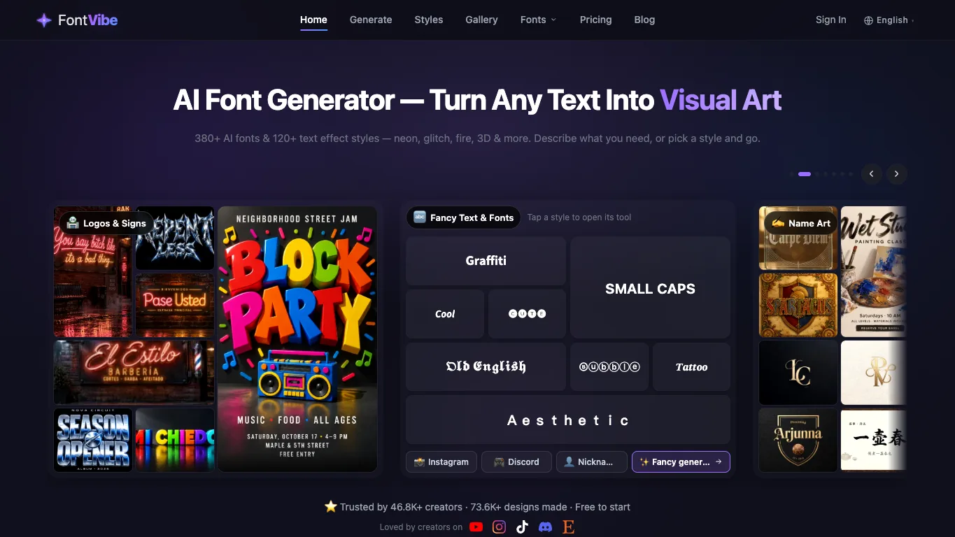 FontVibe official homepage screenshot