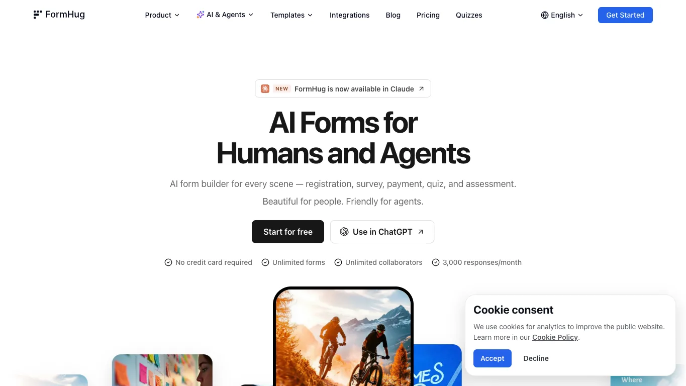 FormHug official homepage screenshot