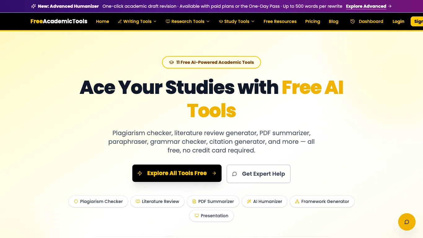 Free Academic Tools official homepage screenshot
