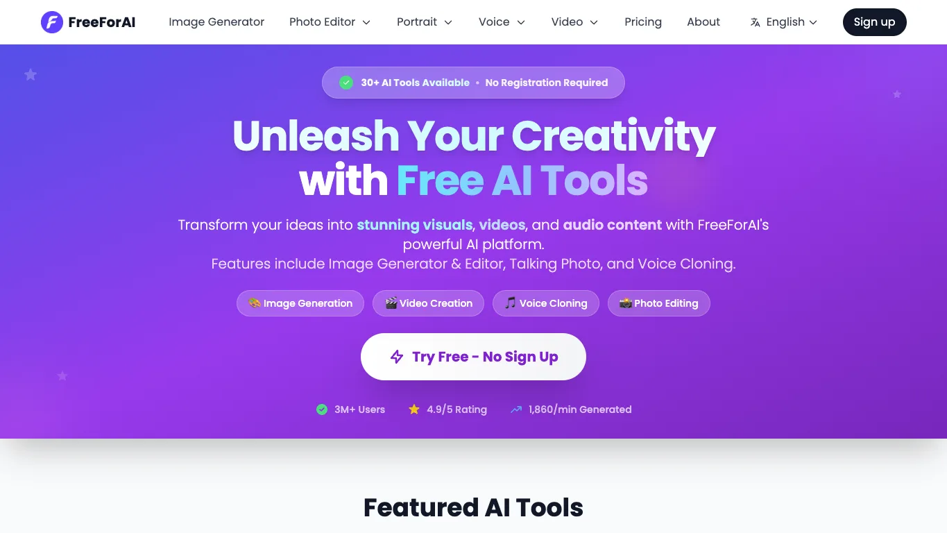 FreeForAI official homepage screenshot