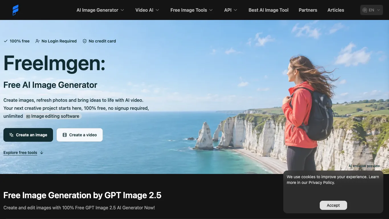 FreeImgGen official homepage screenshot