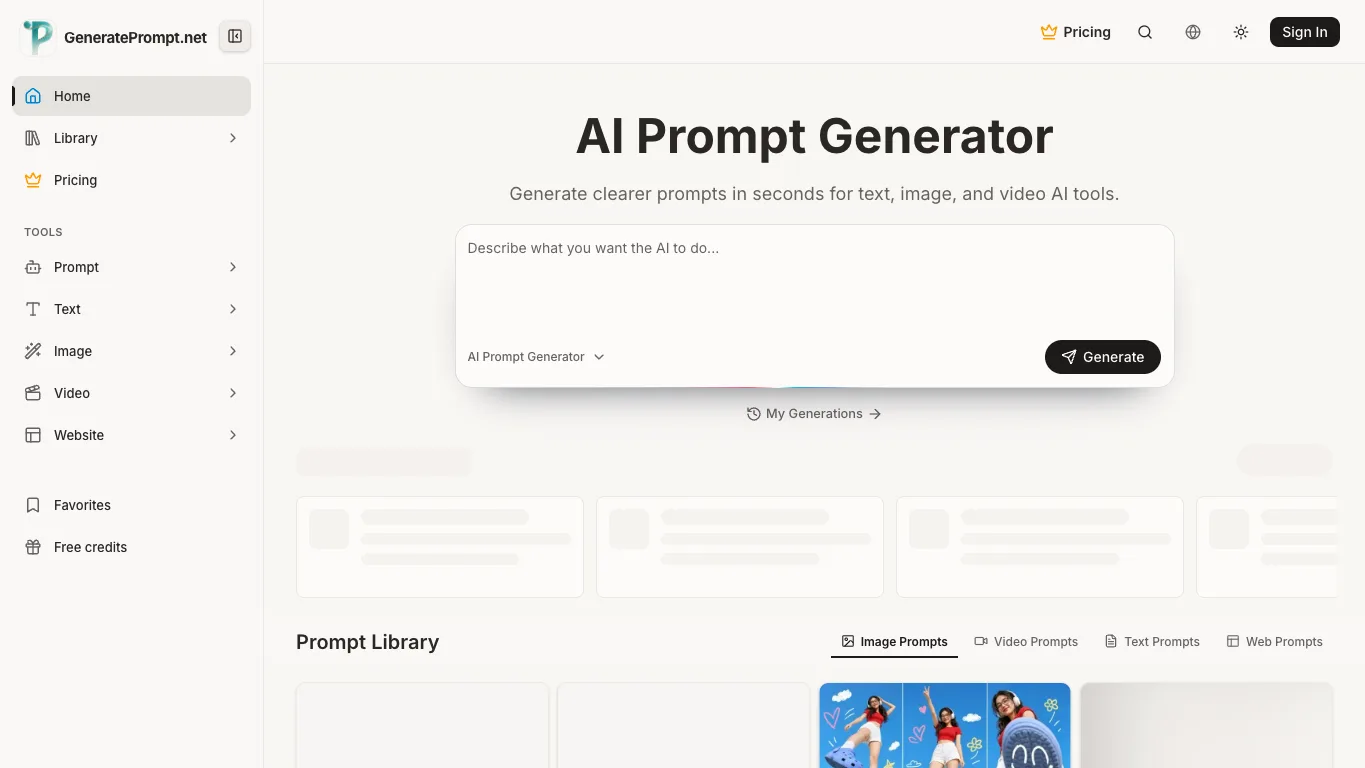 GeneratePrompt official homepage screenshot
