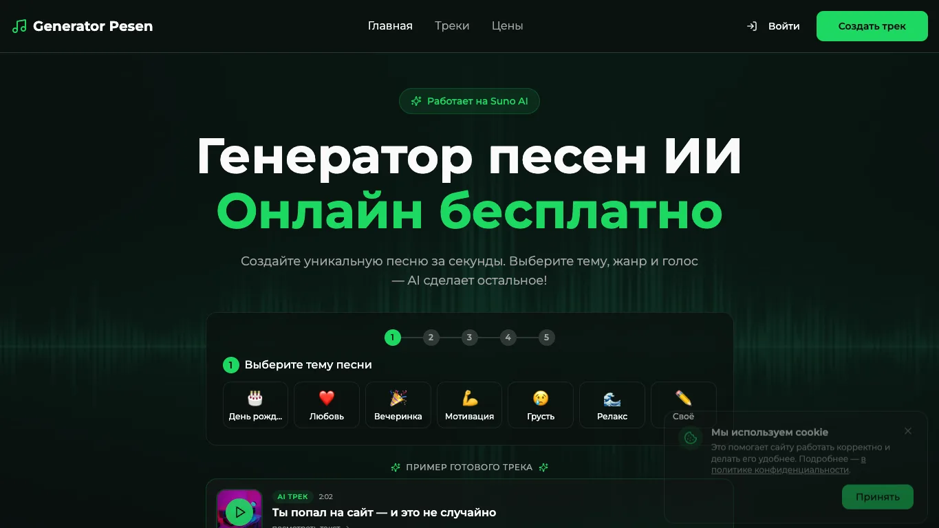 Генератор песен ИИ official homepage screenshot