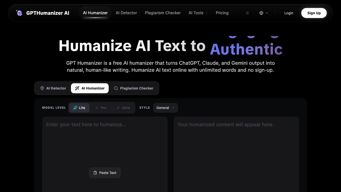 GPT Humanizer AI official homepage screenshot