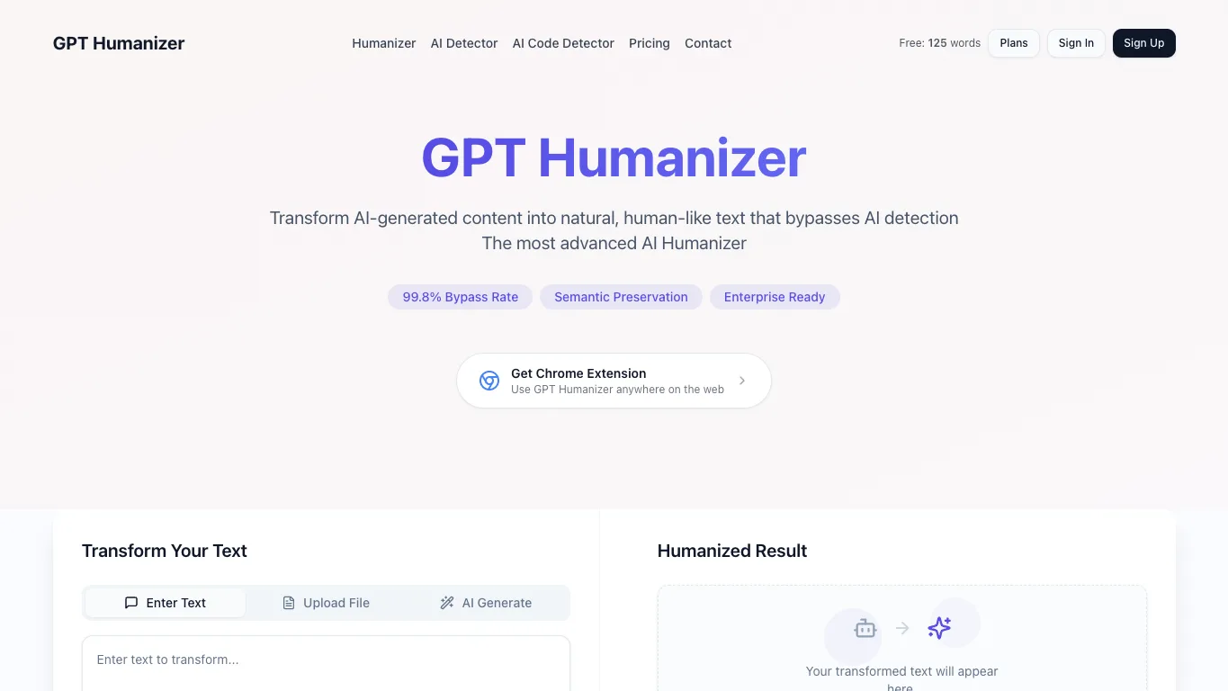 GPT Humanizer official homepage screenshot