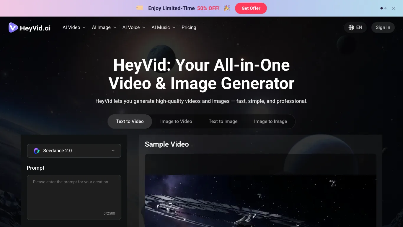 HeyVid official homepage screenshot