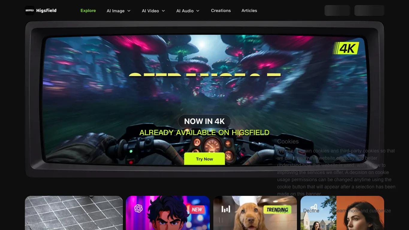 Higsfield official homepage screenshot