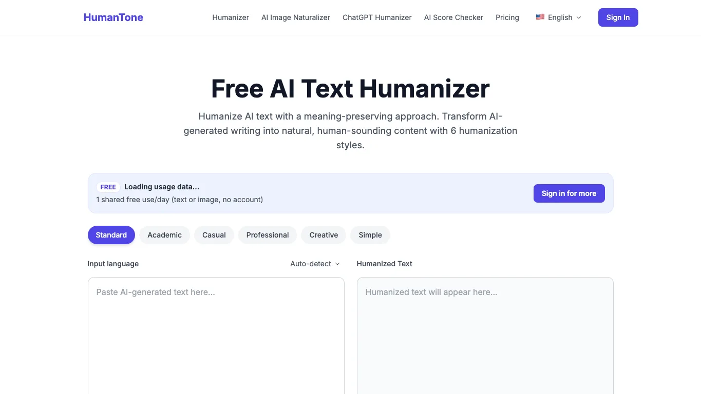 HumanTone official homepage screenshot