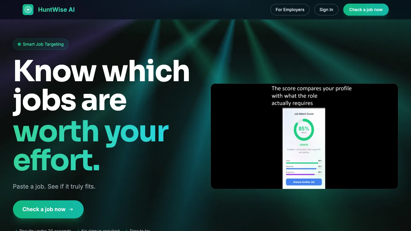 HuntWise AI official homepage screenshot