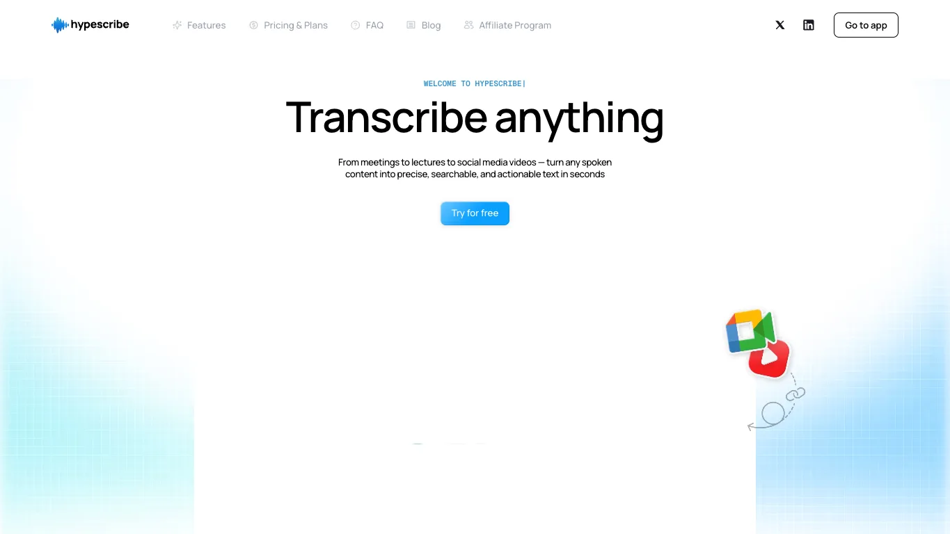 HypeScribe official homepage screenshot