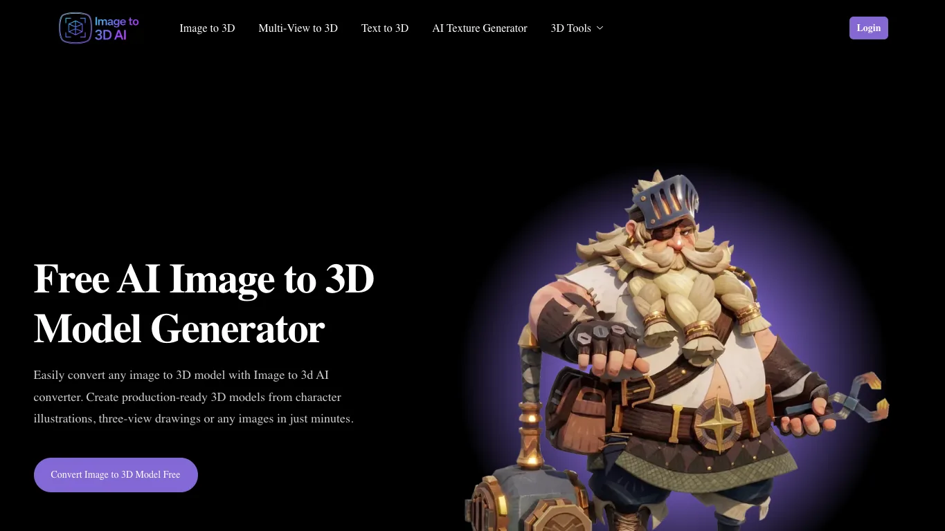 Image to 3D AI official homepage screenshot