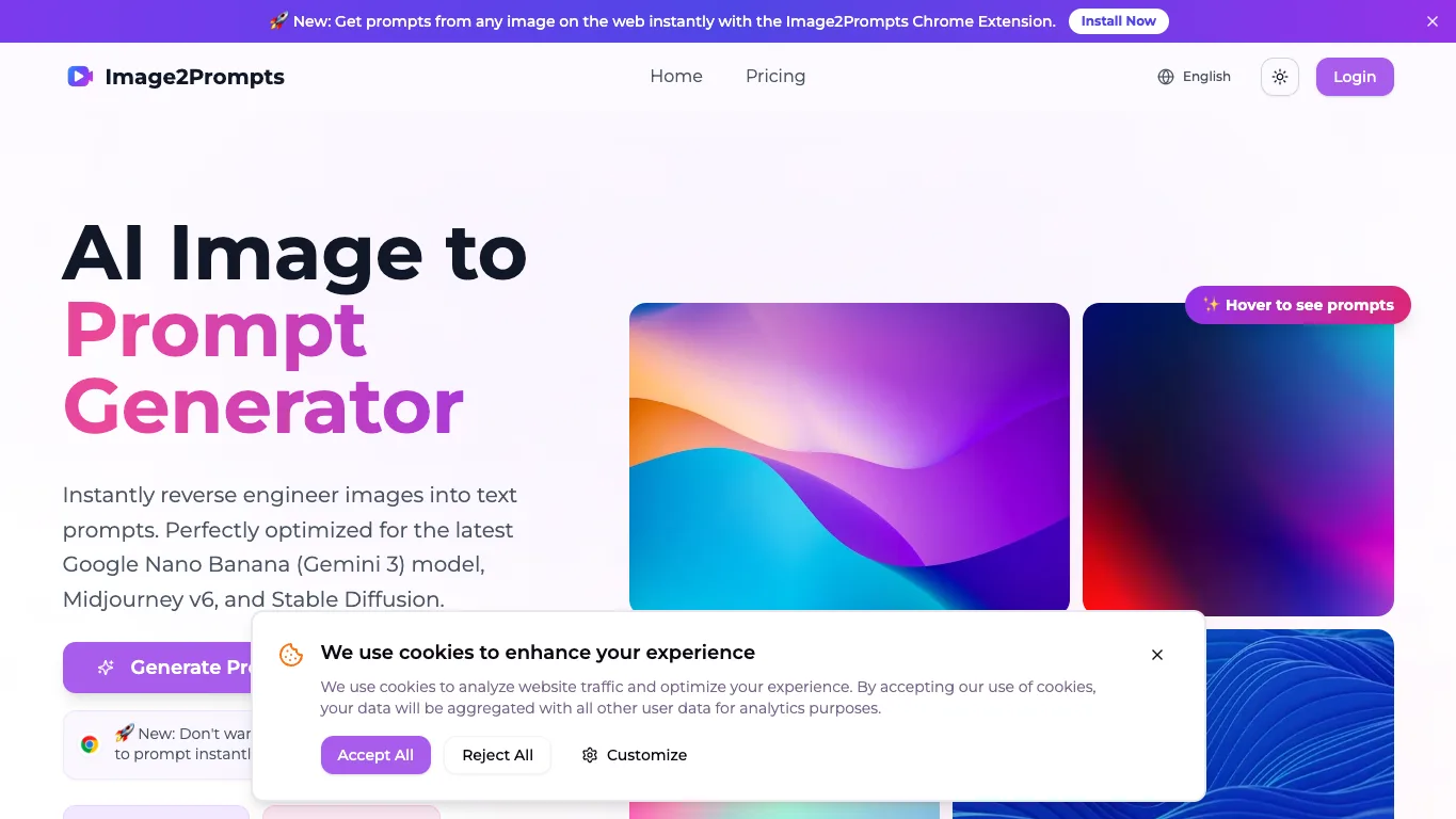 Image to Prompt official homepage screenshot