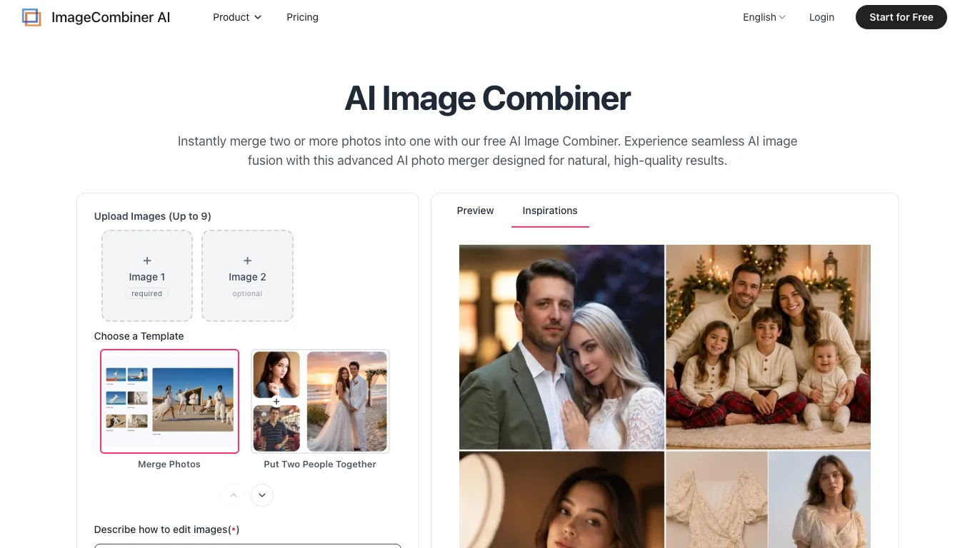 AI Image Combiner official homepage screenshot