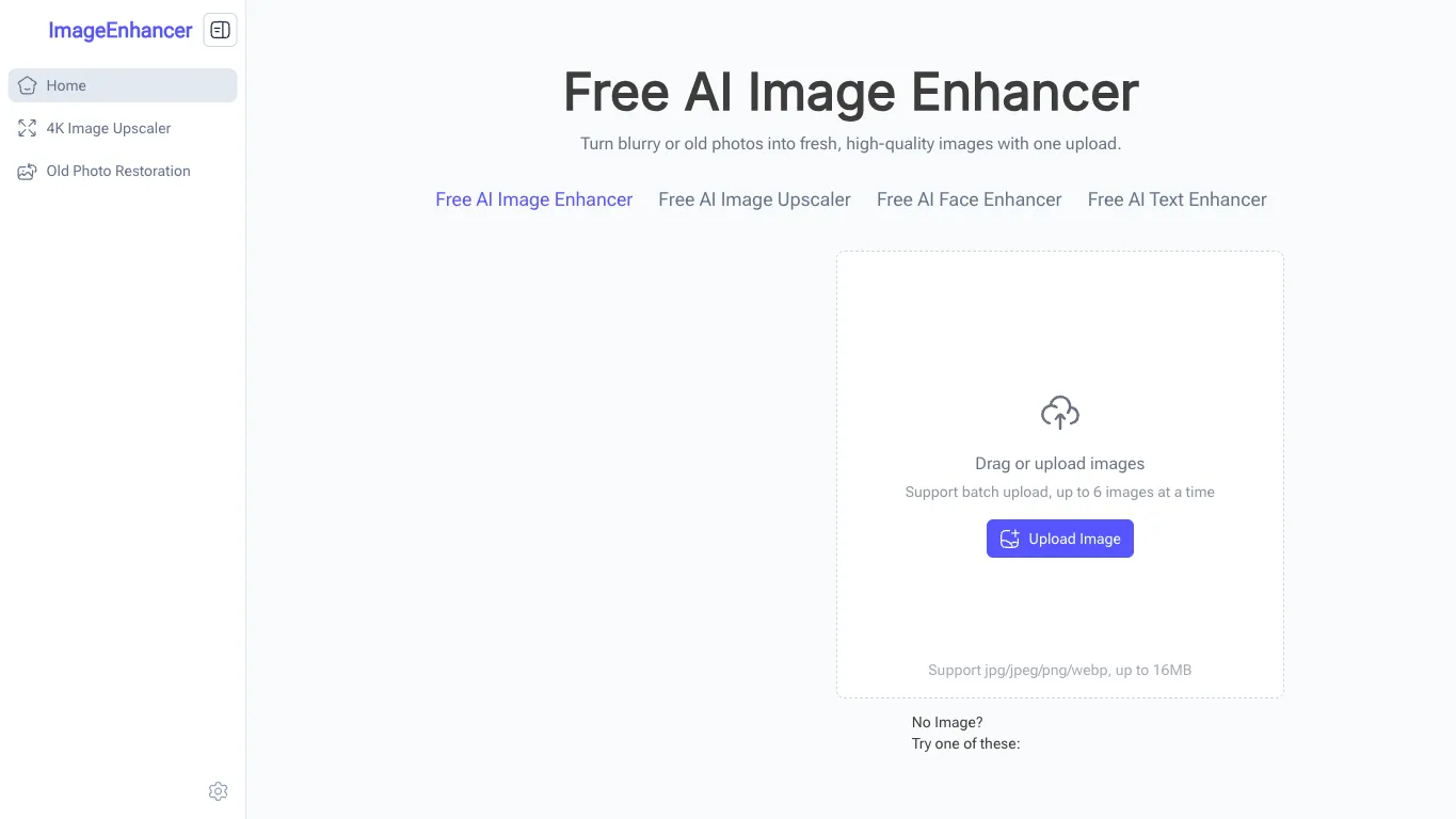 ImageEnhancer official homepage screenshot