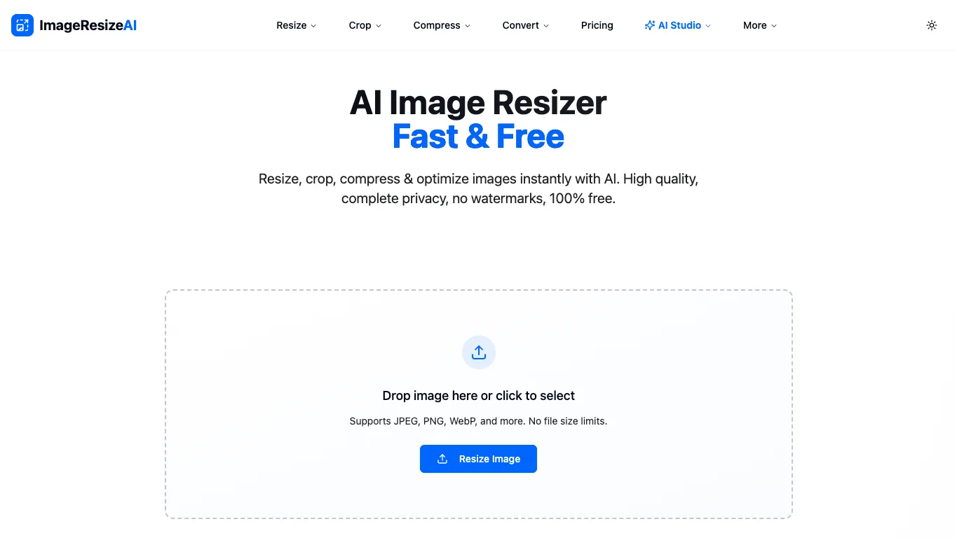 AI Image Resizer official homepage screenshot