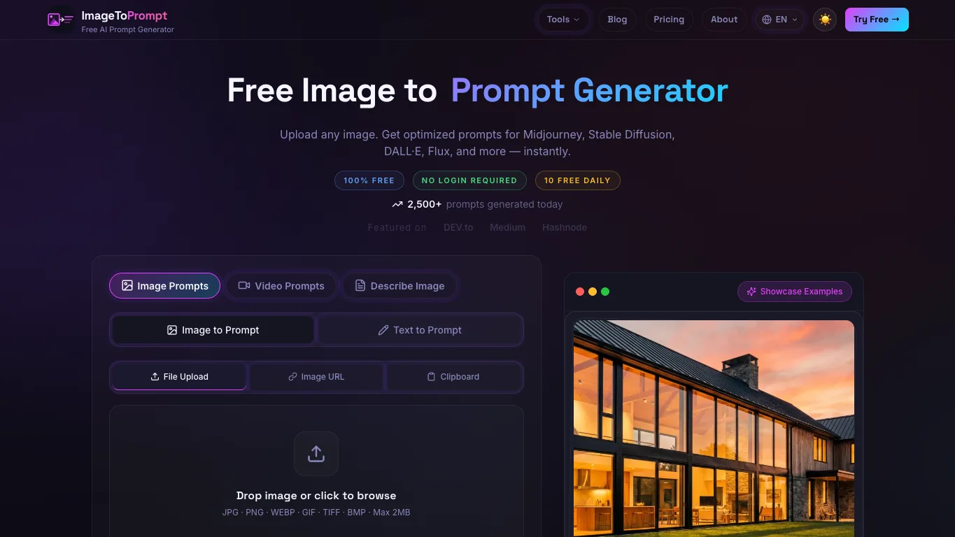 ImageToPrompt official homepage screenshot