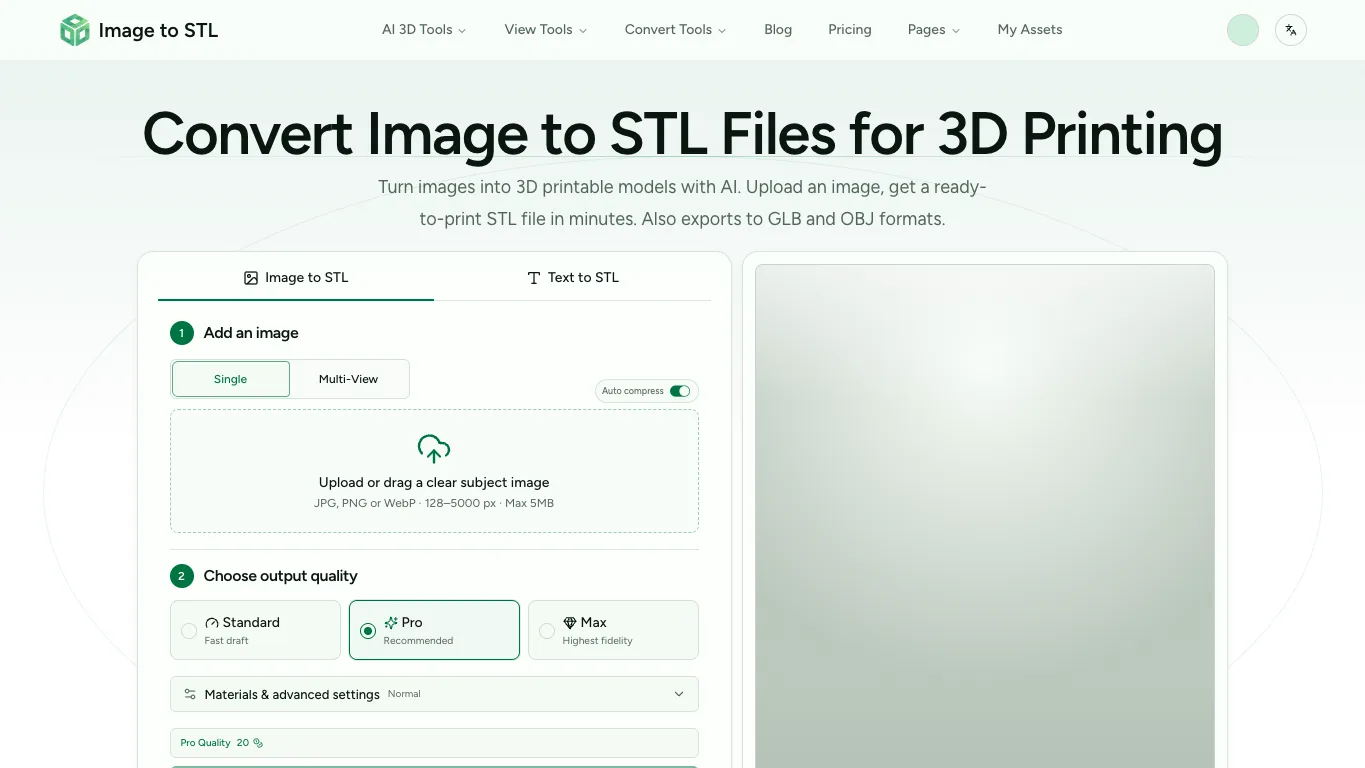Image to STL official homepage screenshot
