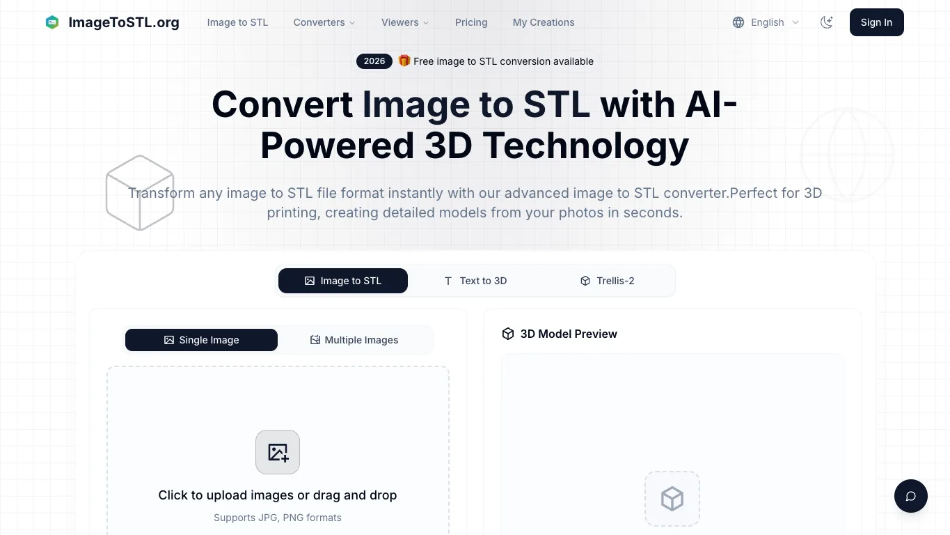 Image to STL official homepage screenshot