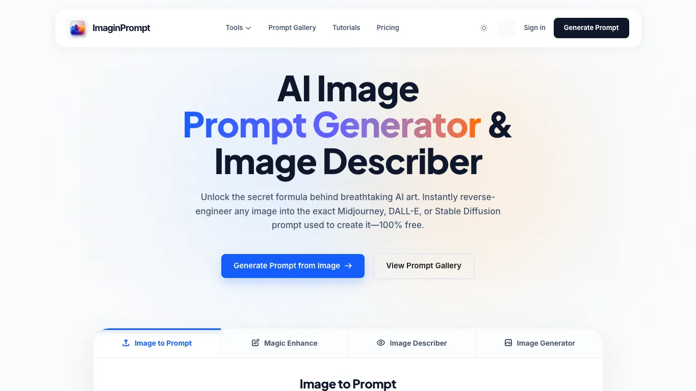 ImaginPrompt official homepage screenshot