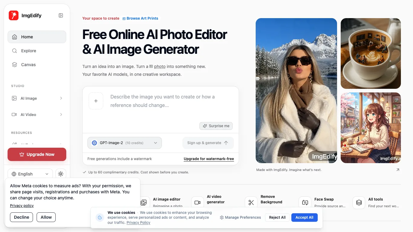 ImgEdify official homepage screenshot