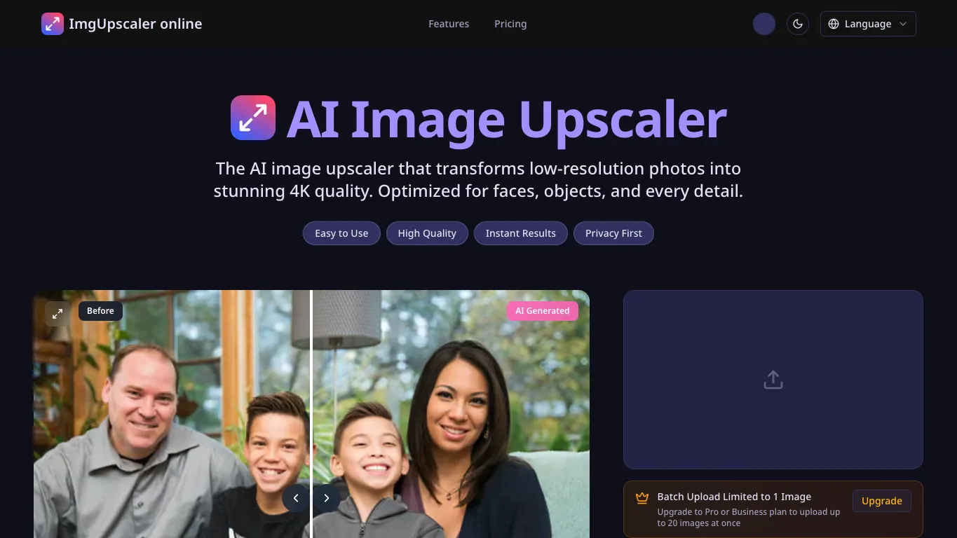 ImgUpscaler official homepage screenshot