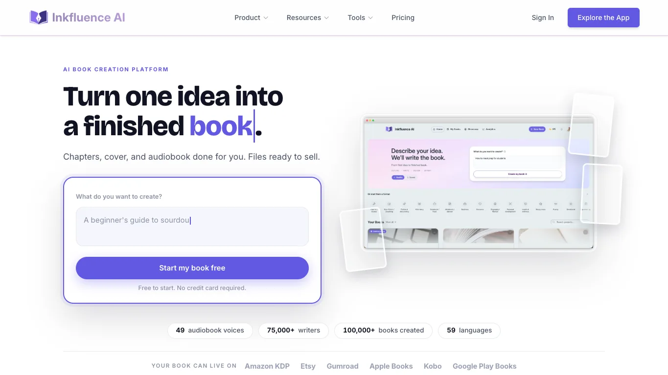 Inkfluence AI official homepage screenshot