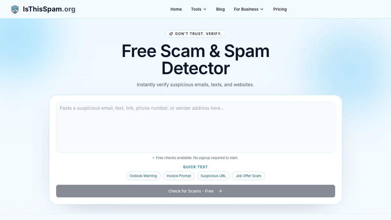 IsThisSpam official homepage screenshot