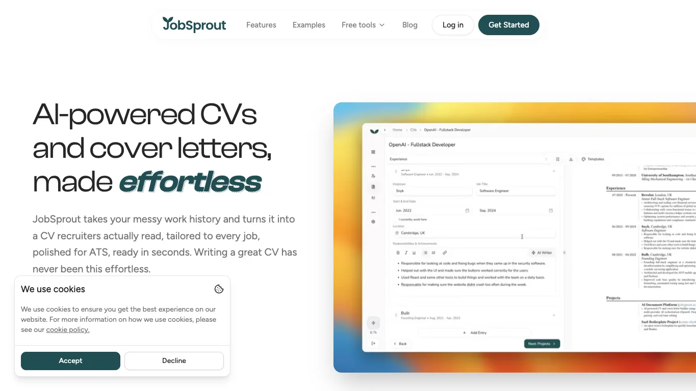 JobSprout official homepage screenshot